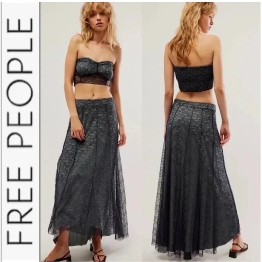 NWOT Free People Shape of You Bandeau Top and Skirt Set Navy/Black combo XL